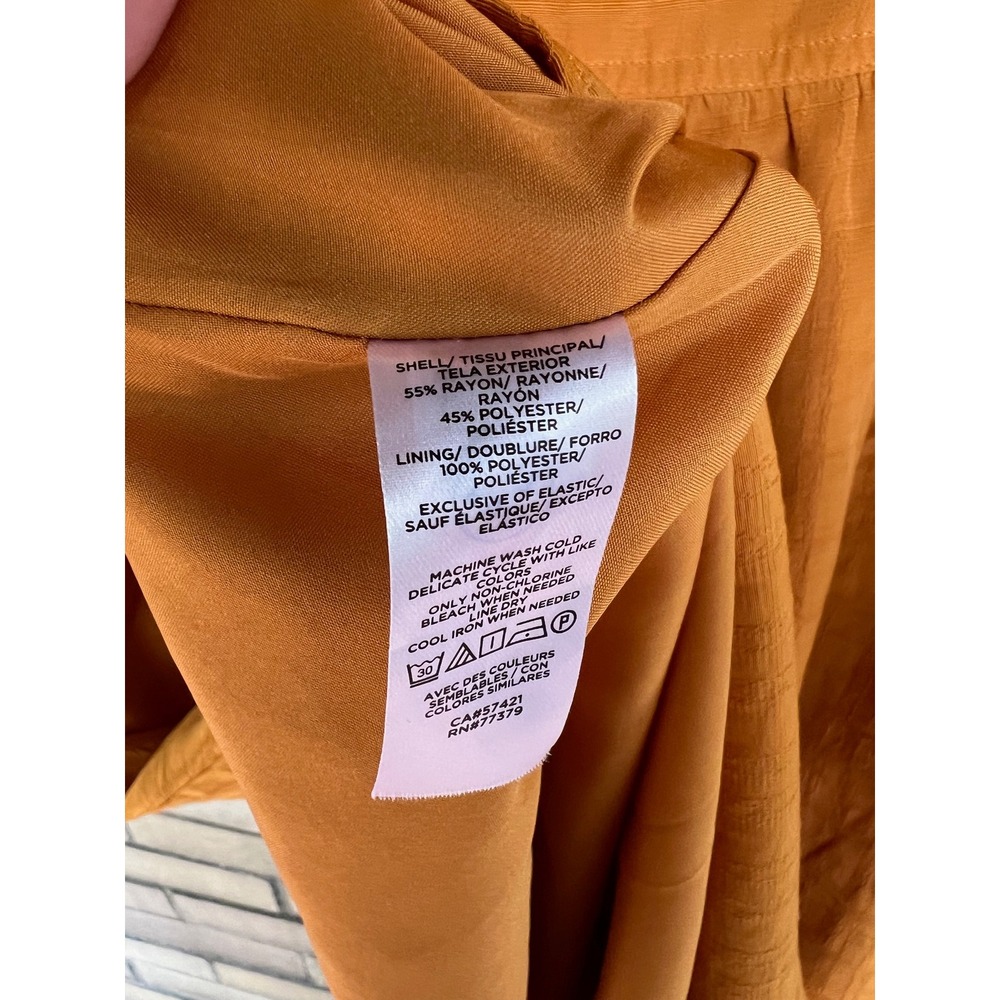 Ann Taylor Mustard Yellow Textured Midi Dress Size XL Short Puff Sleeve Henley - Picture 4 of 6